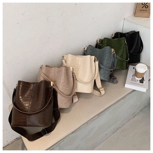 Damen Eimer Tasche Krokodilmuster PU Leder Schick Minimalistisch Große Kapazität Umhängetasche Mit Breit Gurt