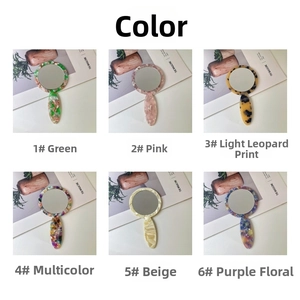 Selection of portable round acetate makeup mirrors in six floral and textured patterns