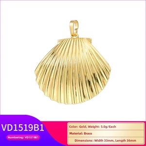 Detailed view of a 33x36mm gold shell pendant made of brass with realistic textures