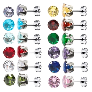 Unisex Titanium Steel Stud Earrings With Colorful Round Cubic Zirconia Six-Claw Inlaid Sparkling Fashion Ear Bone Jewelry
