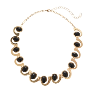 Vintage golden geometric necklace with oval black resin beads and adjustable chain link