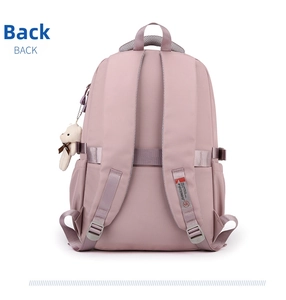 Detail of ergonomic padded mesh shoulder straps on the waterproof pink purple backpack
