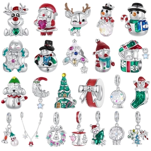 S925 Sterling Silver Christmas Charms Reindeer Santa Claus Snowman Bead For DIY Jewelry Making Festive Bracelet Xmas Gift