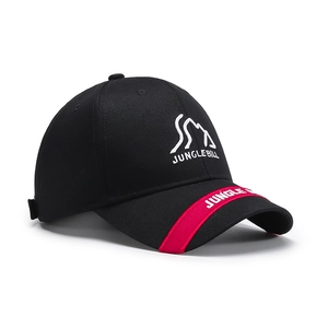 Casquette de baseball noire en coton avec broderie montagne et ruban rayé rouge