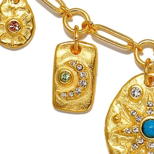 Pendentifs soleil et lune en acier plaqué or 18K avec cristaux colorés vibrants