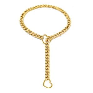 Gothic gold Cuban chain Y-necklace featuring heart-shaped pendant and toggle closures