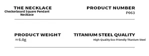 Detailed product specifications of the vintage checkerboard square pendant necklace in titanium