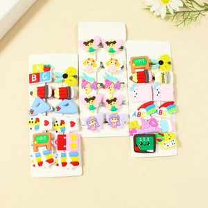 12 Pcs Cartoon Children Hair Clips Set Stationery School Theme Fairy Style Soft Glue Bangs Clips For Kids Girls Hair Accessories