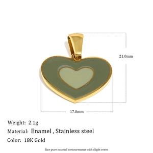 18K gold-plated stainless steel heart pendant with green enamel and product dimensions