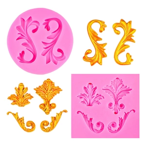 Pink baroque silicone molds for DIY leaf and scroll pattern fondant cake decorations
