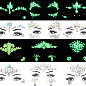 Luminous Face Jewels Stickers Night Glow Rhinestone Body Gems Self Adhesive Holographic Acrylic Crystal Festival Party Rave Makeup
