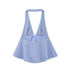 Haut dos nu à rayures bleues avec col licou et décolleté en V pour l'été et la mode