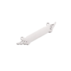 Polished stainless steel bar connector with angel wings and dual loops for DIY jewelry