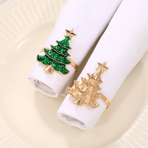 Christmas Tree Napkin Rings Metal Alloy Enamel Star Top Festive Table Decoration Holiday Dinner Party Wedding Home Decor Reusable
