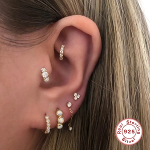 S925 sterling silver geometric triangle studs with colorful opals and zircon stones
