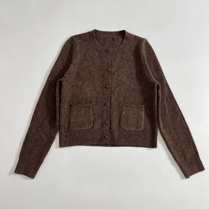 Women Casual Polyester Knit Cardigan Solid Color Round Neck Single Breasted Button Sweater Top With Pockets