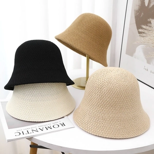 Knit Bucket Hat Breathable Sunshade Hollow Woven Cloche Hat Korean Style For Women Casual Simple Accessory