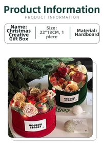 DIY Christmas gift box 22x13cm with festive flowers apples and LED lights decorations