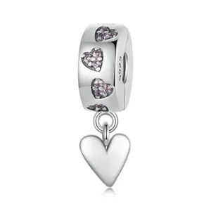 Heart Charm Bead 925 Sterling Silver Pink Cubic Zirconia Dangle Heart Silicone Stopper Jewelry Making For Women Sweet