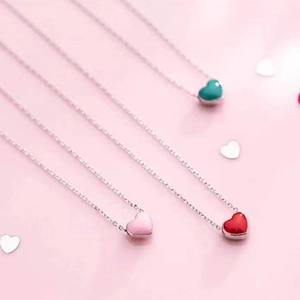 925 Sterling Silver Enamel Heart Pendant Necklace For Women Sweet Style Dainty Silver Chain Jewelry Gift
