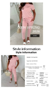 Pink casual two-piece set for women with short sleeve tee and drawstring sweatpants