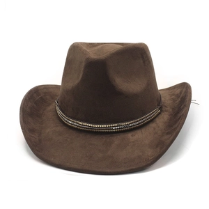 Cappello da cowboy classico in pelle scamosciata marrone scuro con fascia di perline