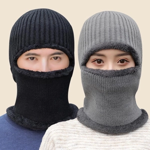 Balaclava Hat Winter Knitted Fleece Lined Thickened Windproof Hooded Cap And Neck Warmer Men Women Outdoor