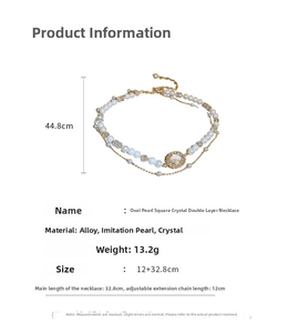Detailed size specifications of the double-layer pearl and crystal vintage necklace