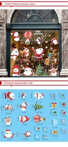 Detailed size chart for Christmas window clings featuring Santa, reindeer and penguins