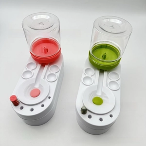 Dual-color manual pill splitter set with transparent storage and spring-loaded mechanism