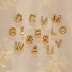Pave White Zircon Alphabet Letter Pendant Copper Gold Plated For DIY Necklace Bracelet Jewelry Making Creative Accessory
