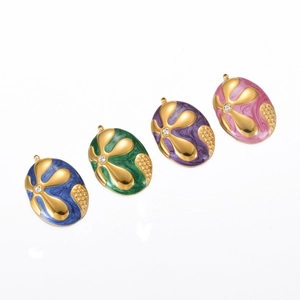 Pendenti floreali ovali in acciaio smaltato con strass in quattro colori diversi