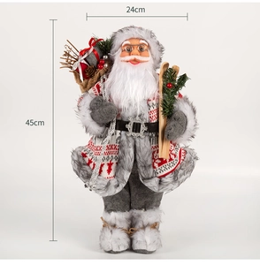 Detail of 45cm plush Santa Claus doll with dimensions and soft grey white textures
