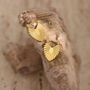 Golden 18K plated stainless steel earrings with geometric hammered texture and fan design