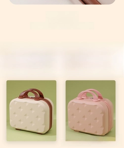 Detail showing macaron travel vanity case with wear-resistant feet and geometric texture