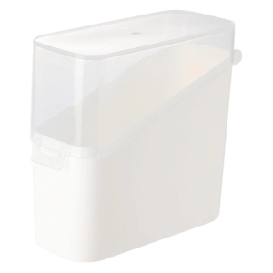 Japanese style white cheese slice storage box with transparent flip lid on white background