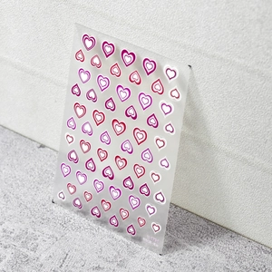 Pegatinas 3D para uñas con diseños de corazones rosas y rojos con texturas de relieve fino