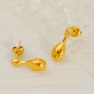 Minimalist gold teardrop earrings with high-polished titanium finish for women