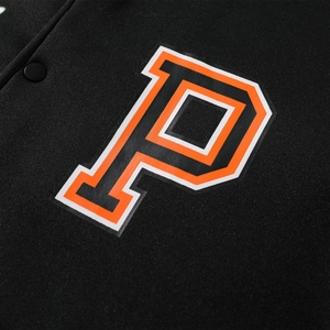 Men's retro American baseball jacket with orange letter P embroidery and snap button