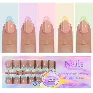 French tip soft gel nail tips set with 15 sizes and multicolor pastel tips in 3-in-1 system