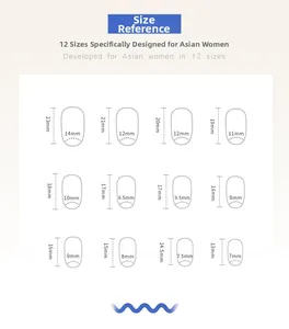 Detailed size chart showing 12 different dimensions for round head press-on nails