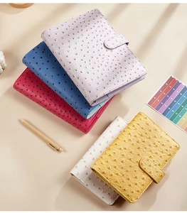 Detailed overhead view of assorted ostrich pattern PU leather A5 A6 binder covers