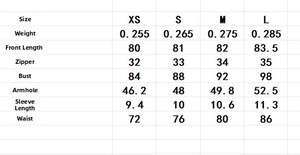 Detailed size chart for the jacquard mini dress showing chest, waist and length measurements