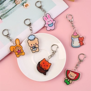 Cute acrylic cartoon animal keychains with bear and rabbit charms for girls' bags