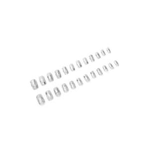 Short square press-on nails with silver butterfly and flower patterns in 24 pieces set