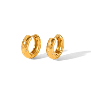 Macro shot of 18K gold plated stainless steel hoop earrings with tiny inset crystals