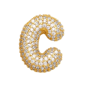 Detailed close-up of gold-plated letter C pendant necklace with cubic zirconia pave