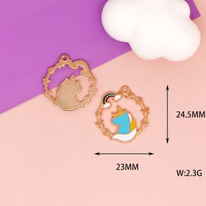 Detail of DIY unicorn enamel charm showing 24.5mm dimensions and textured gold back