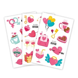 Waterproof glitter Valentine heart tattoo stickers set with romantic love theme patterns