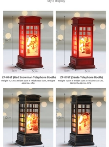 Detailed dimensions of LED Christmas phone booth ornaments with snowman and Santa patterns